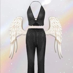 Sequins Mesh Flare Pants Set